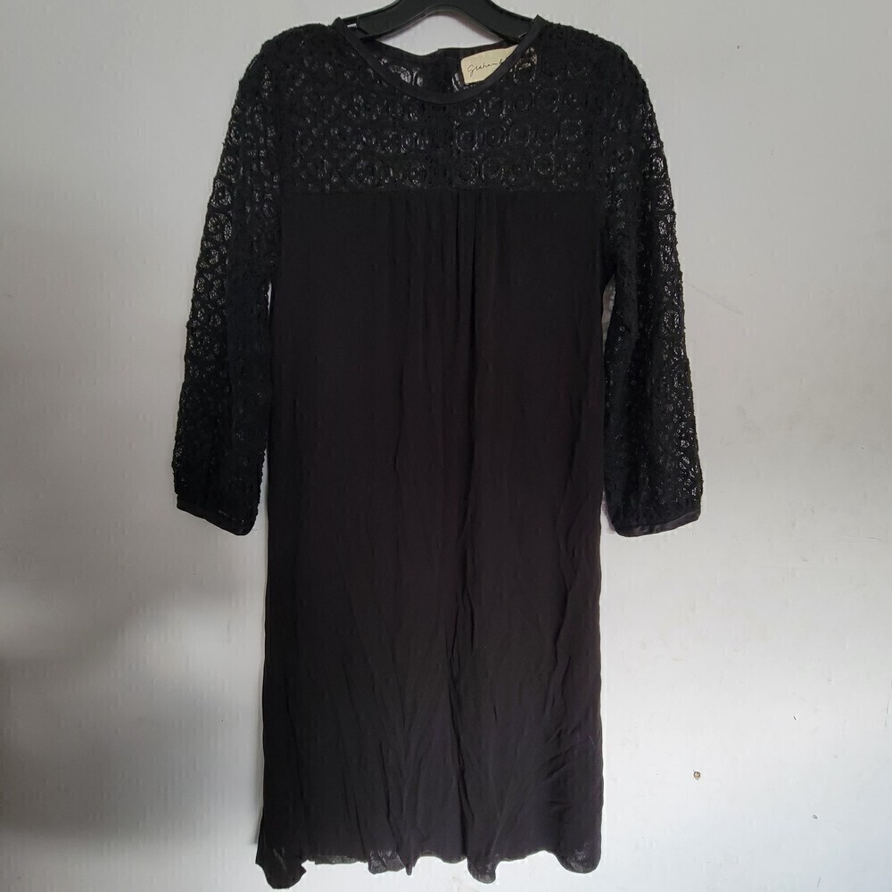 Graham & Spencer Black Button Back Floral Lace 3/4 Sleeve Shift Dress Size Large
